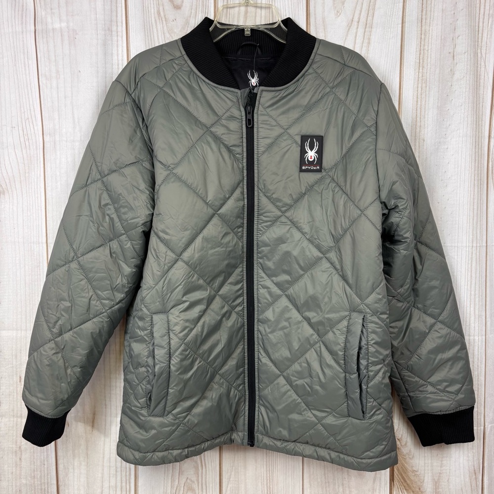 Spyder Quilted Bomber Jacket Active Casual Stylish Utility Coat Gray Size Large